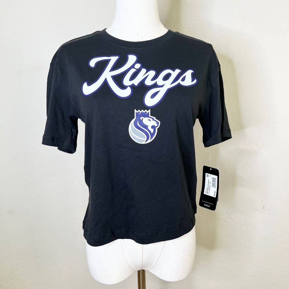 NBA Sacramento Kings T Shirt Girls Size Large 14 Black Short Sleeve Graphic NEW